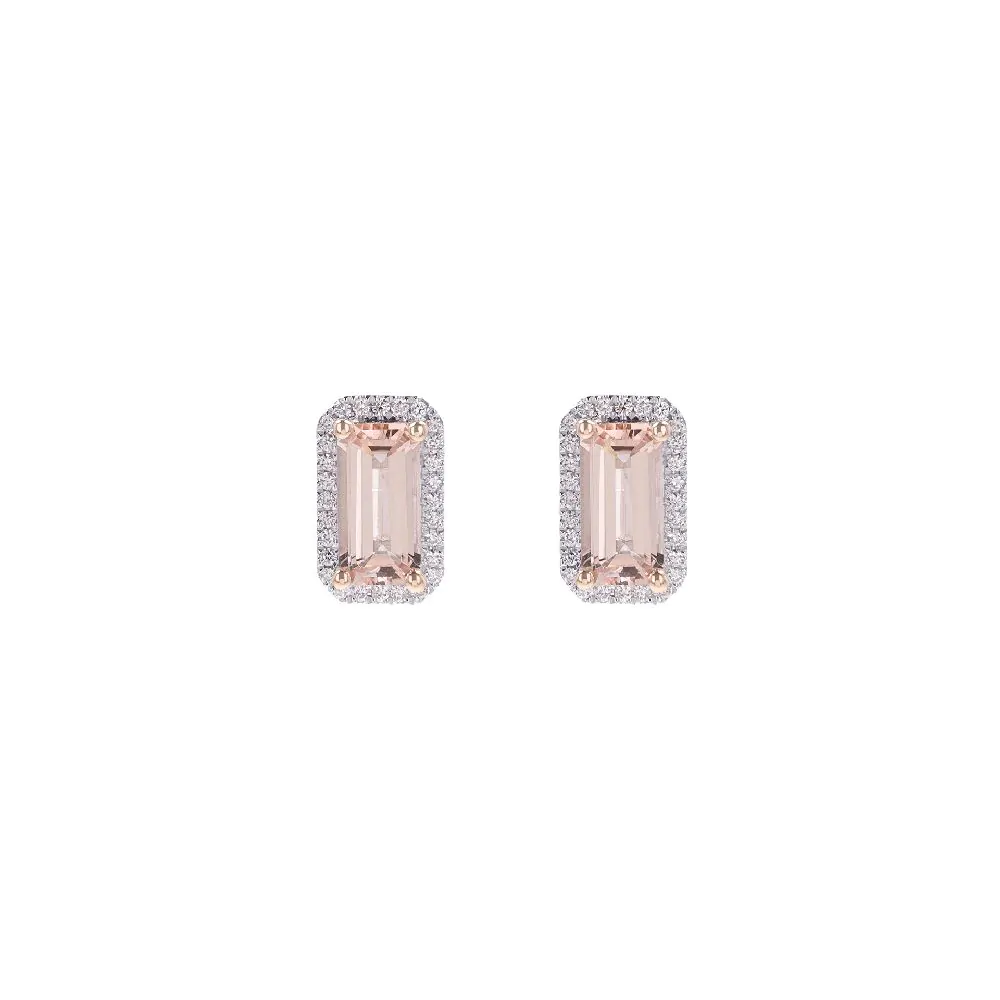 18ct White Gold 2.00ct Octagonal Morganite and 0.21ct Diamond Stud Earrings