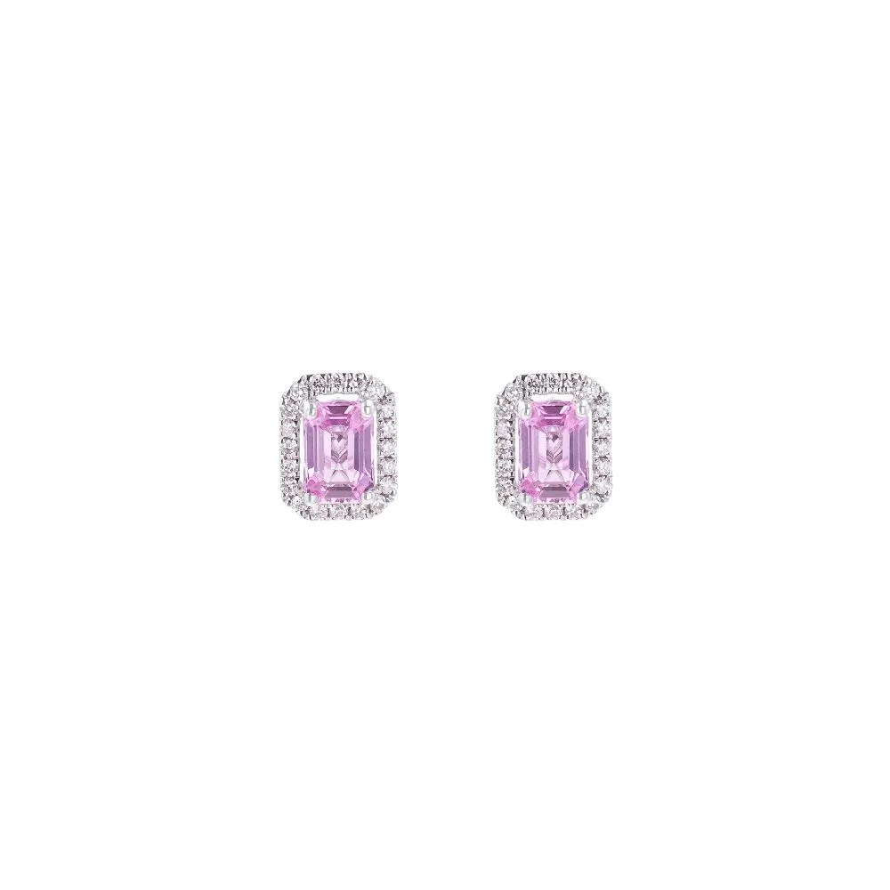 18ct White Gold 1.27ct Pink Sapphire and 0.18ct Diamond Stud Earrings