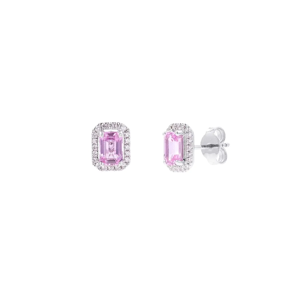 18ct White Gold 1.27ct Pink Sapphire and 0.18ct Diamond Stud Earrings