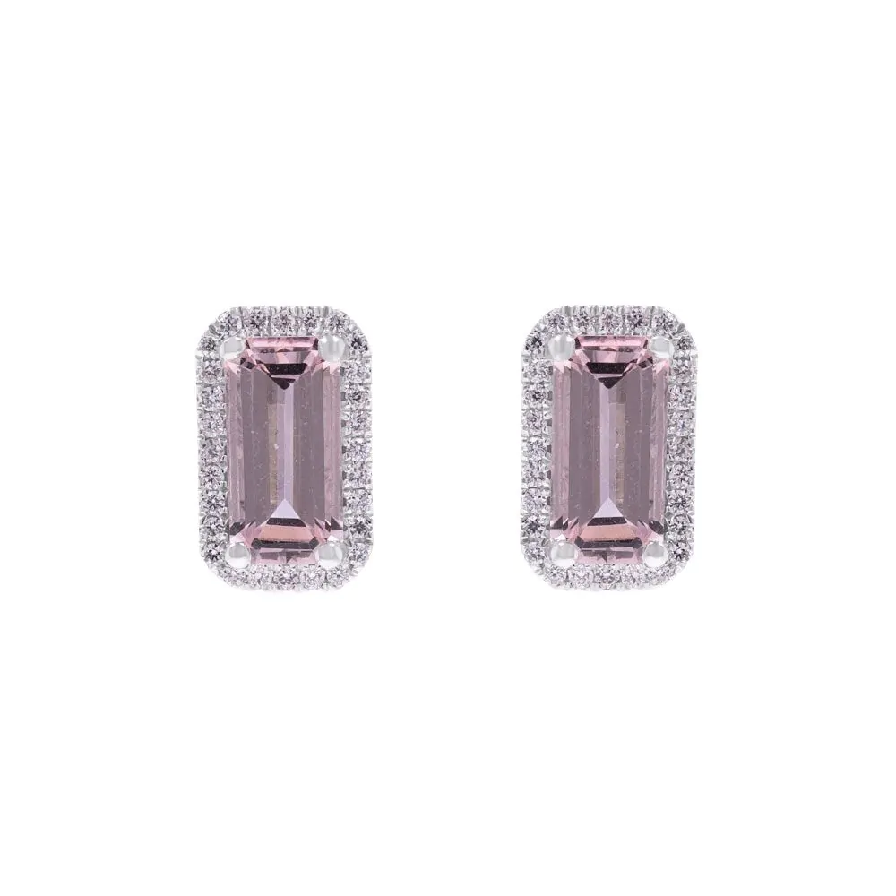 18ct White Gold 1.98ct Morganite & Diamond Halo Earrings