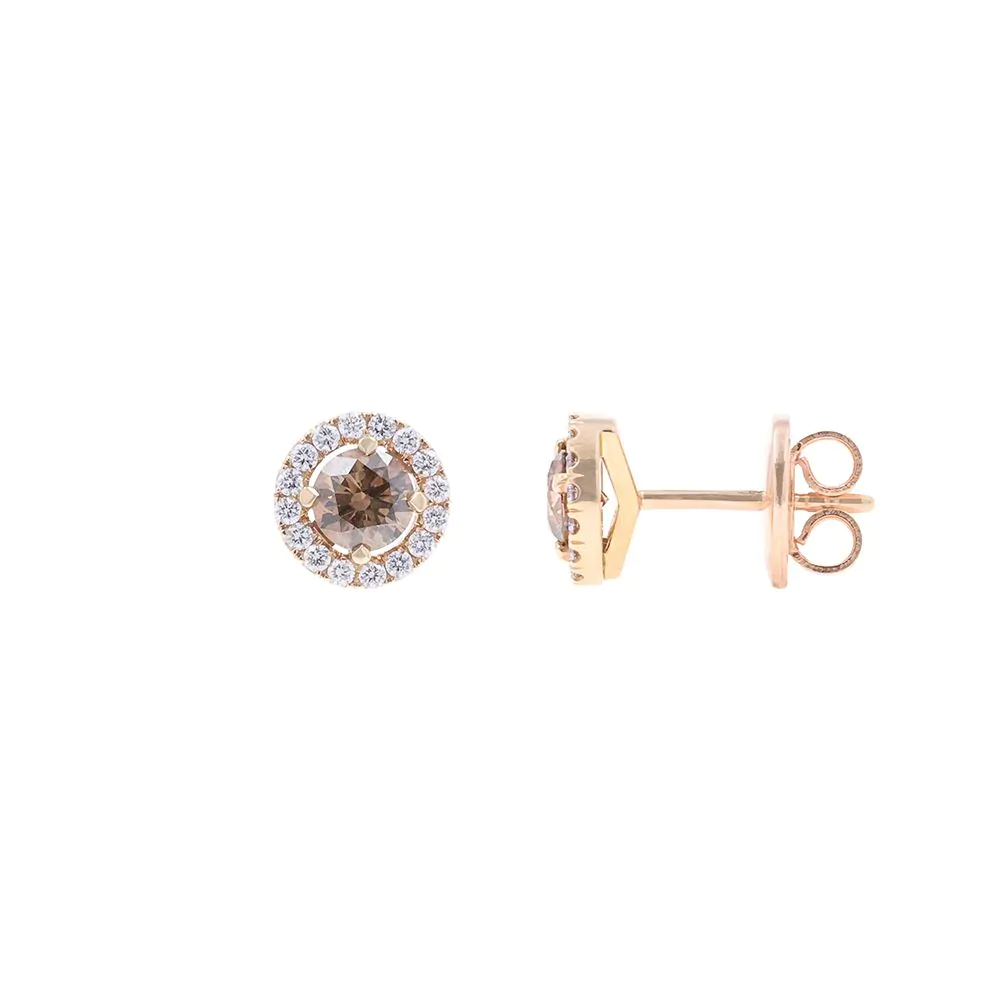 18ct Rose Gold 0.73ct Chocolate Diamond & 0.22ct White Diamond Stud Earrings
