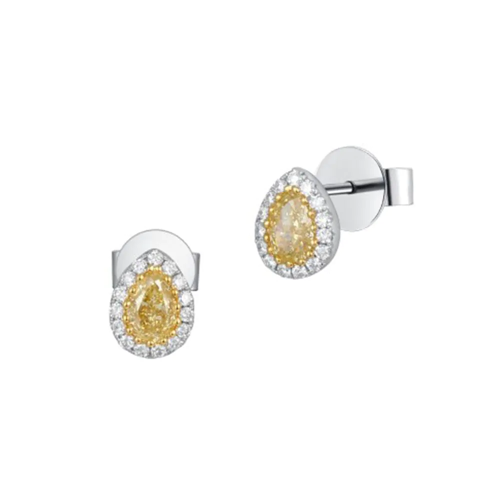 18ct White Gold 0.93ct Yellow Diamond and 0.23ct White Diamond Stud Earrings
