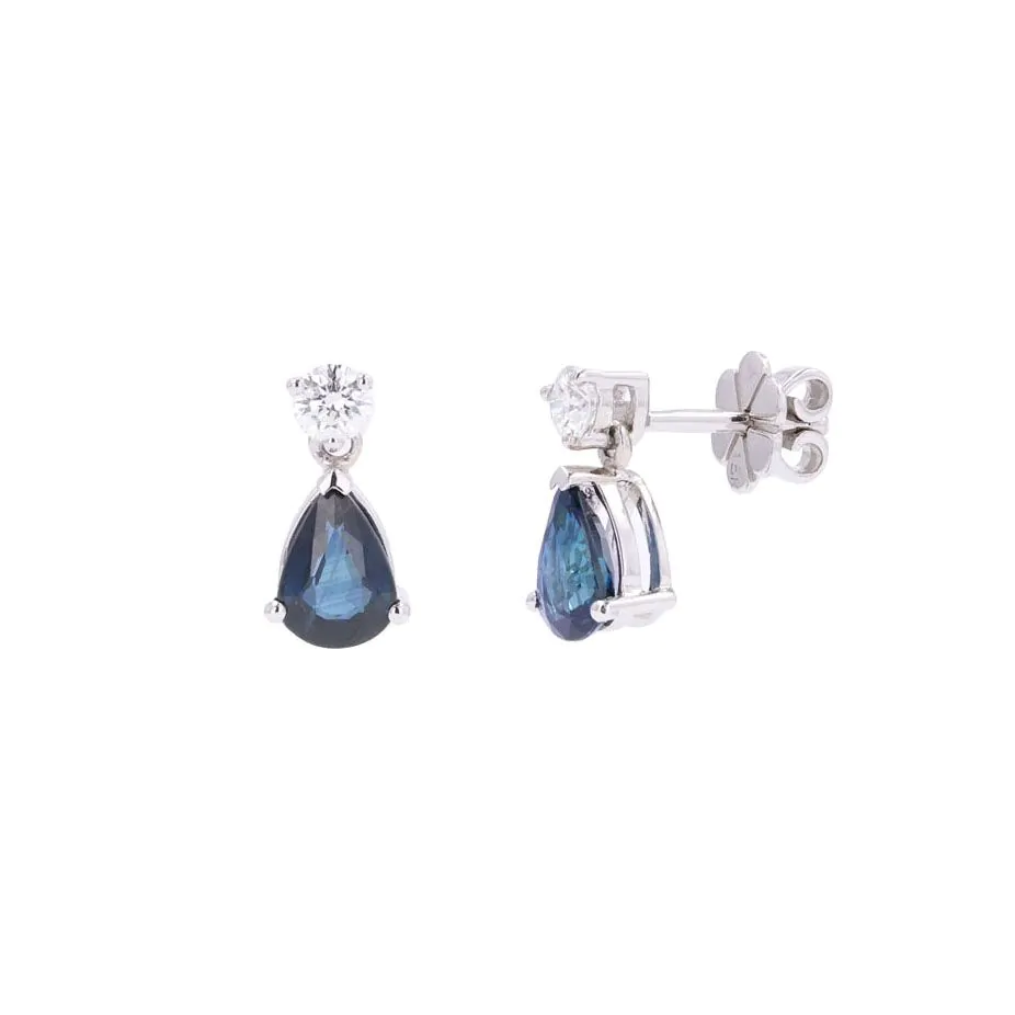 18ct White Gold 1.51ct Sapphire and Diamond Drop Earrings