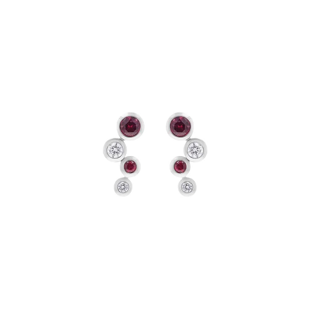 18ct White Gold 0.77ct Ruby and 0.29ct Bubble Diamond Drop Earrings