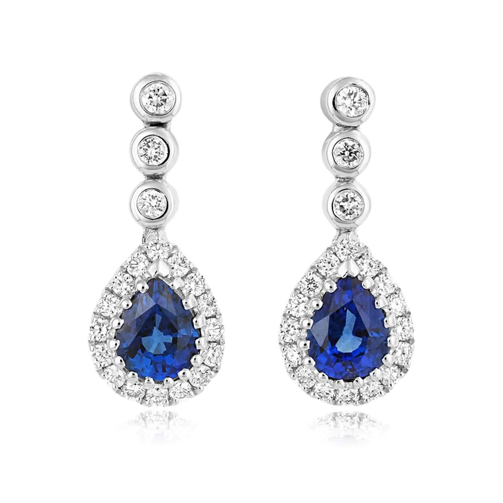 18ct White Gold 0.74ct Sapphire and 0.28ct Diamond Set Drop Earrings