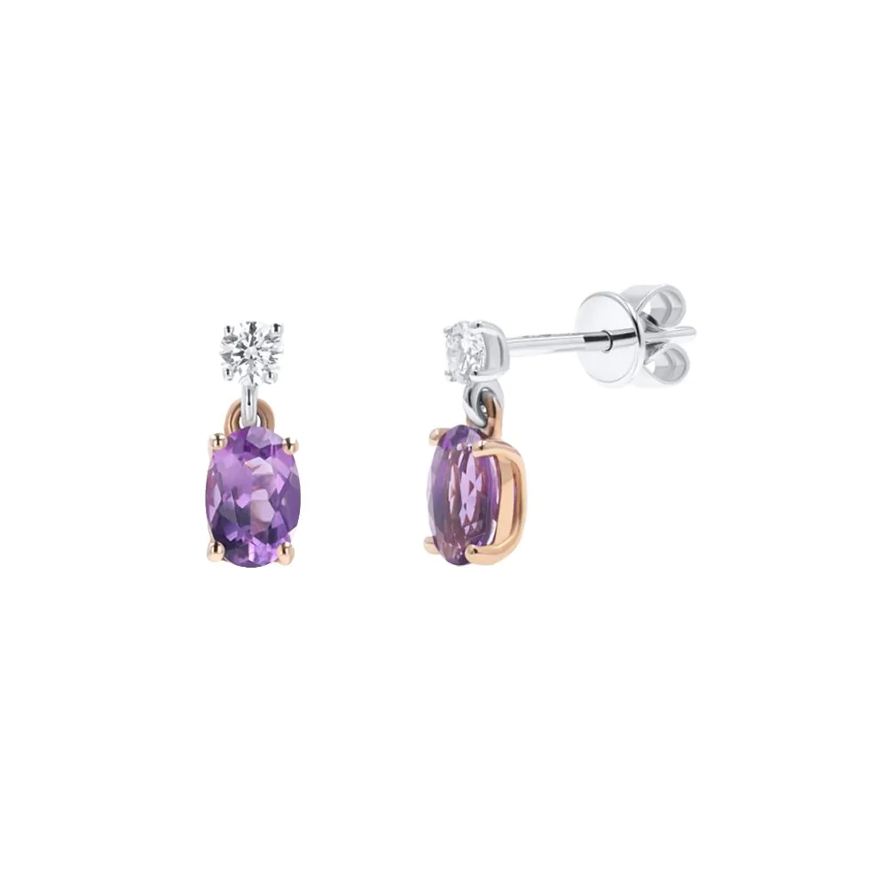 18ct White and Rose Gold 0.82ct Amethyst and Diamond Drop Earrings