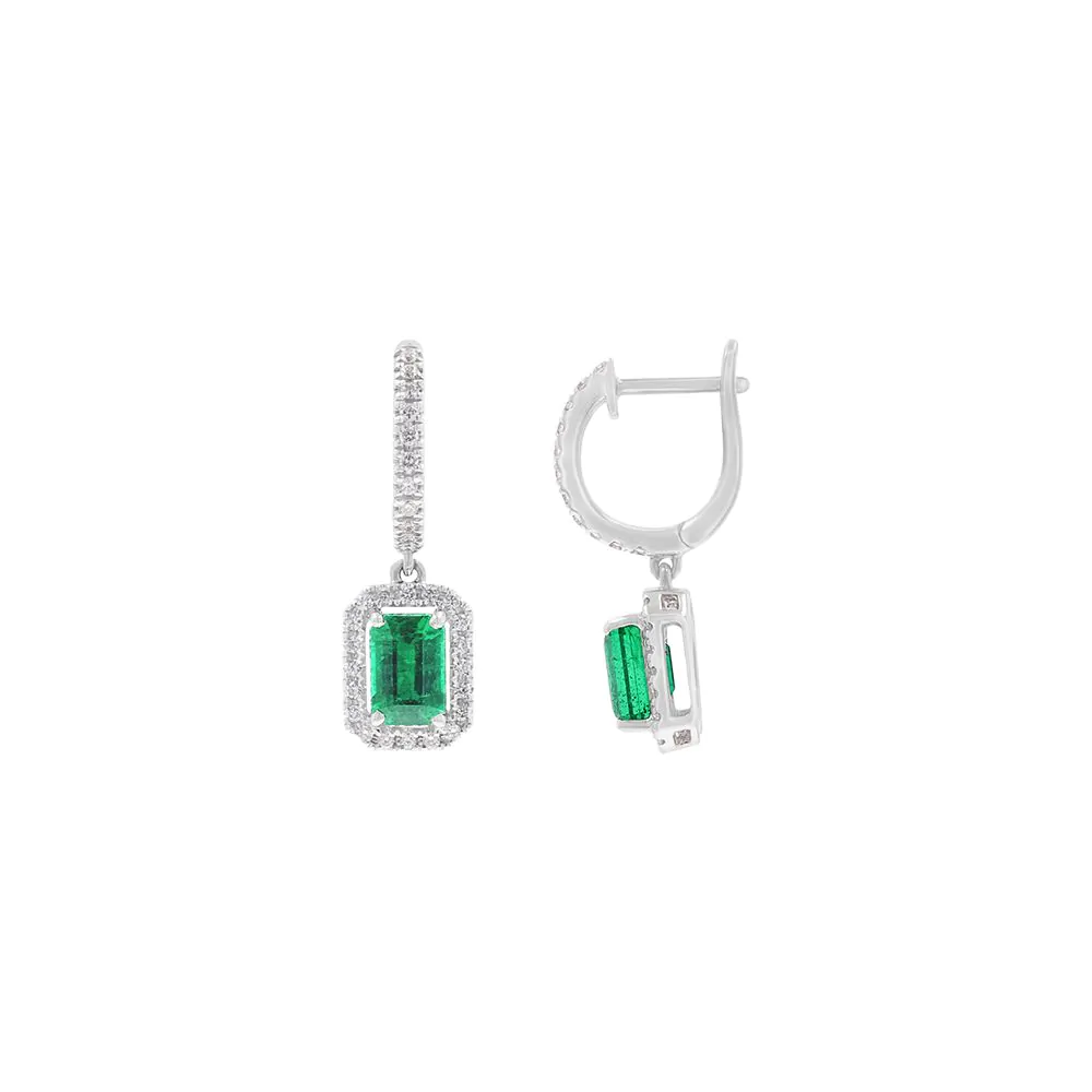 18ct White Gold 1.24ct Emerald and 0.24ct Diamond Hoop Earrings