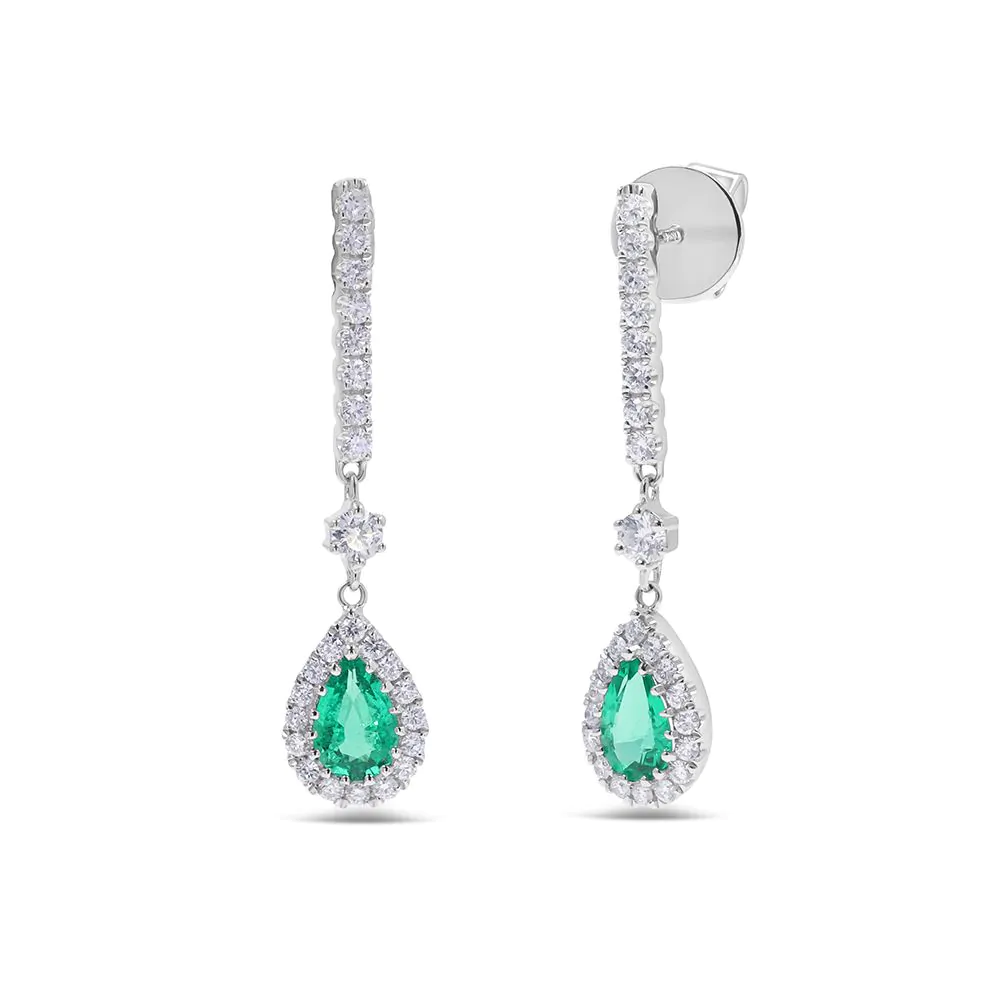 18ct White Gold 0.69ct Emerald and Diamond Drop Earrings