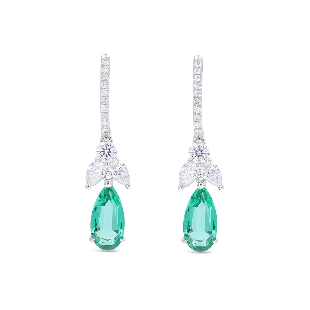 18ct White Gold 3.09ct Emerald and 1.30ct Diamond Drop Earrings
