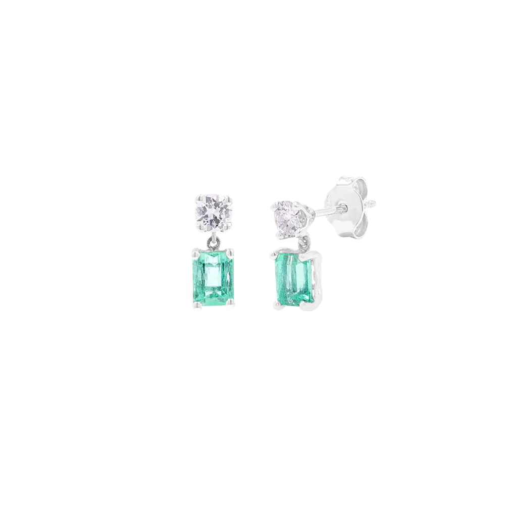 18ct White Gold Emerald & Diamond Drop Earrings