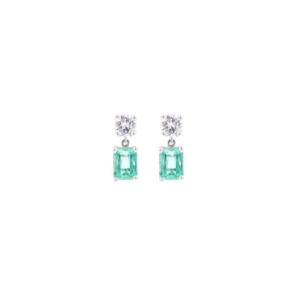18ct White Gold Emerald & Diamond Drop Earrings