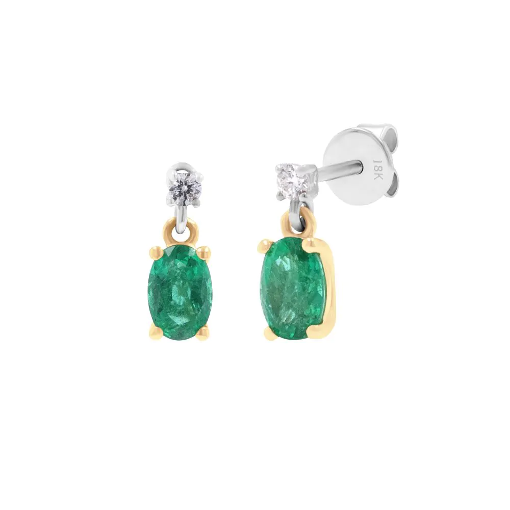 18ct Yellow Gold 0.90ct Emerald and 0.06ct Diamond Drop Earrings