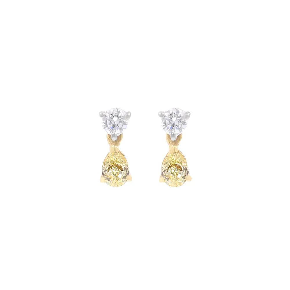 18ct Yellow and White Gold 0.50ct Yellow Diamond & 0.24ct White Diamond Drop Earrings