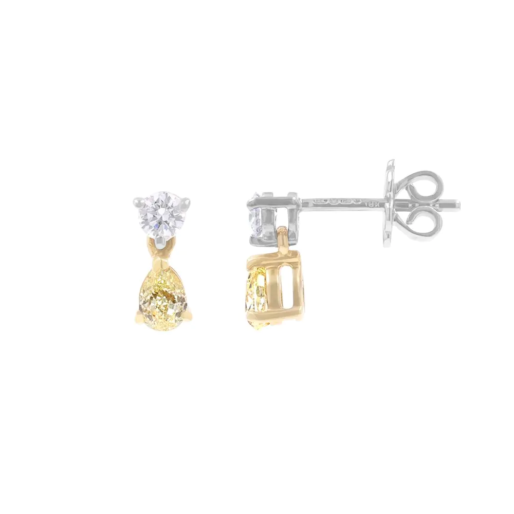 18ct Yellow and White Gold 0.50ct Yellow Diamond & 0.24ct White Diamond Drop Earrings