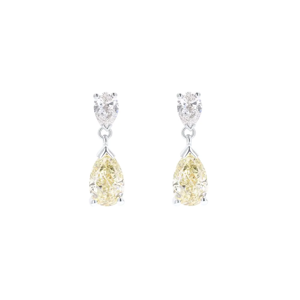 18ct Yellow and White Gold 2.18ct Yellow Diamond and 0.60ct White Diamond Drop Earrings