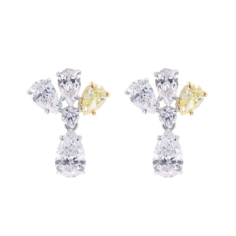 18ct White Gold 0.58ct Yellow Diamond and 2.43ct White Diamond Drop Earrings