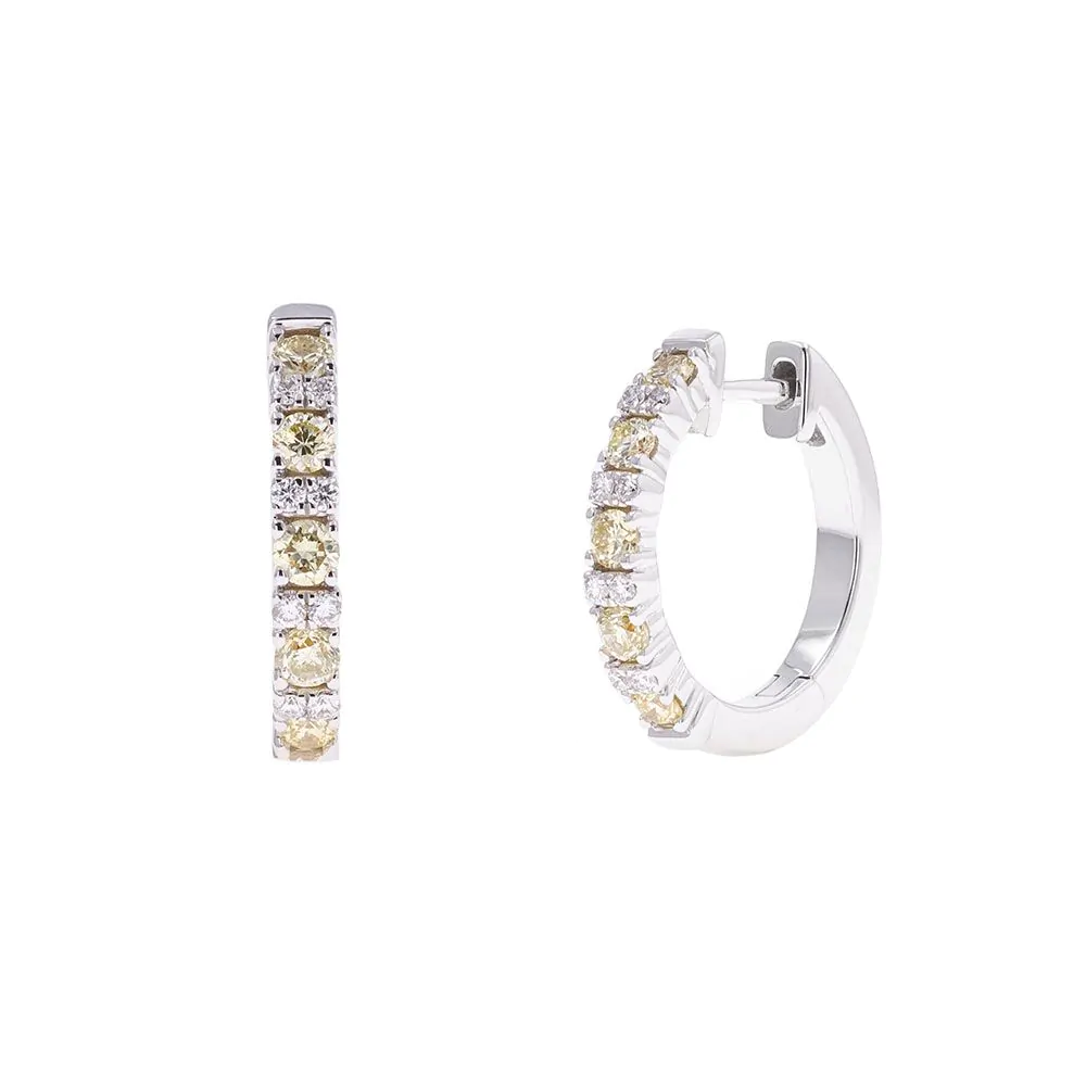 18ct White Gold Brilliant Cut and Yellow Diamond Hoop Earrings - Laings
