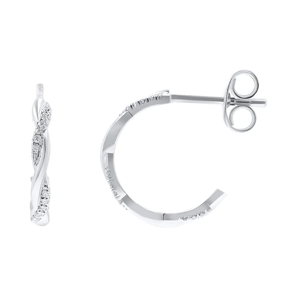 18ct White Gold 0.10ct Diamond Entwined Hoop Earrings