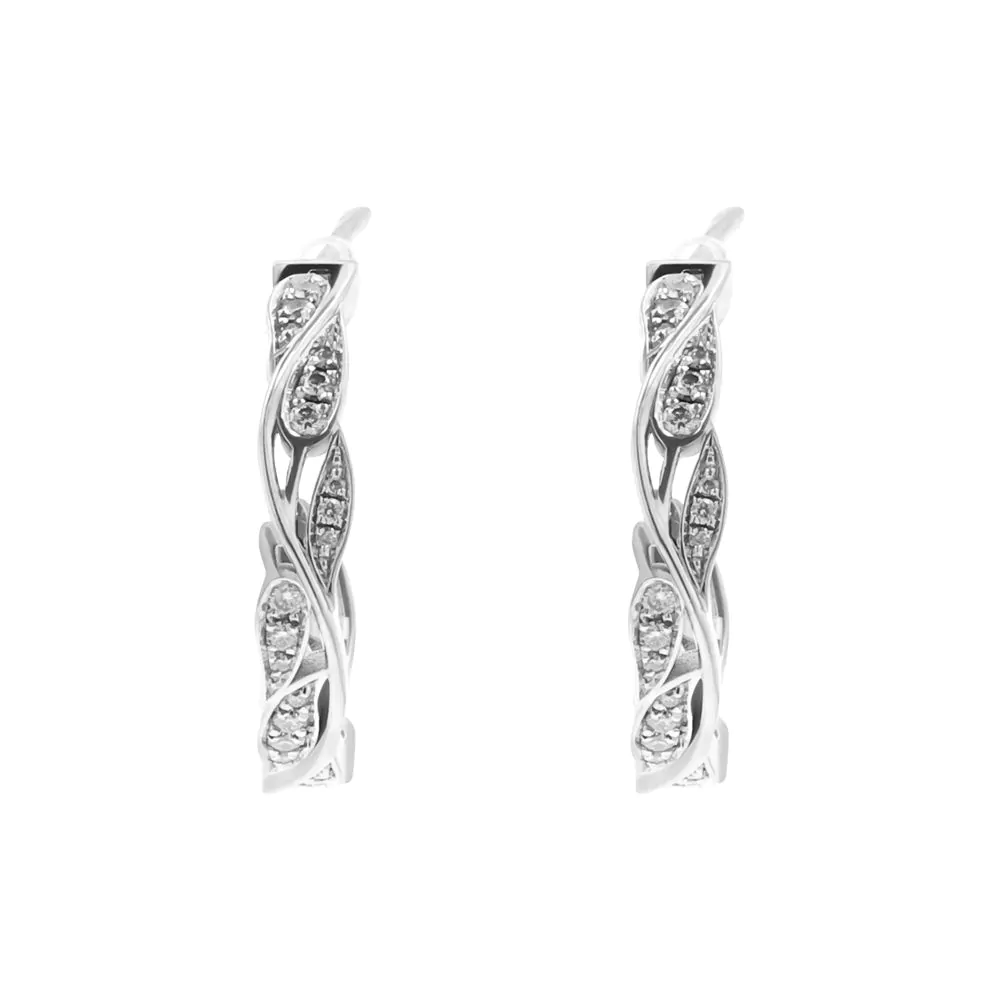 18ct White Gold 0.26ct Diamond Leaf Design Hoop Earrings