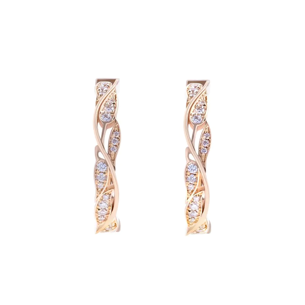 18ct Rose Gold 0.26ct Diamond Leaf Design Hoop Earrings