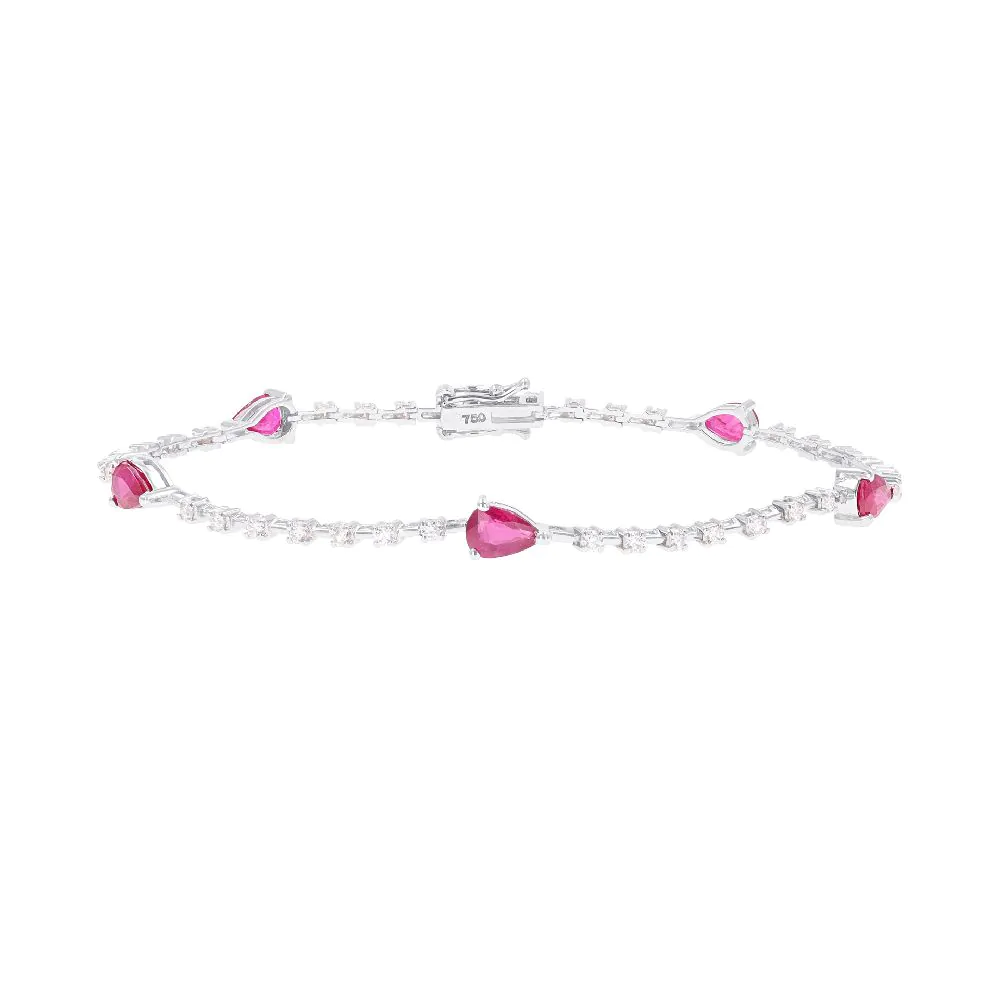 18ct White Gold 2.34ct Ruby and 0.50ct Diamond Line Bracelet