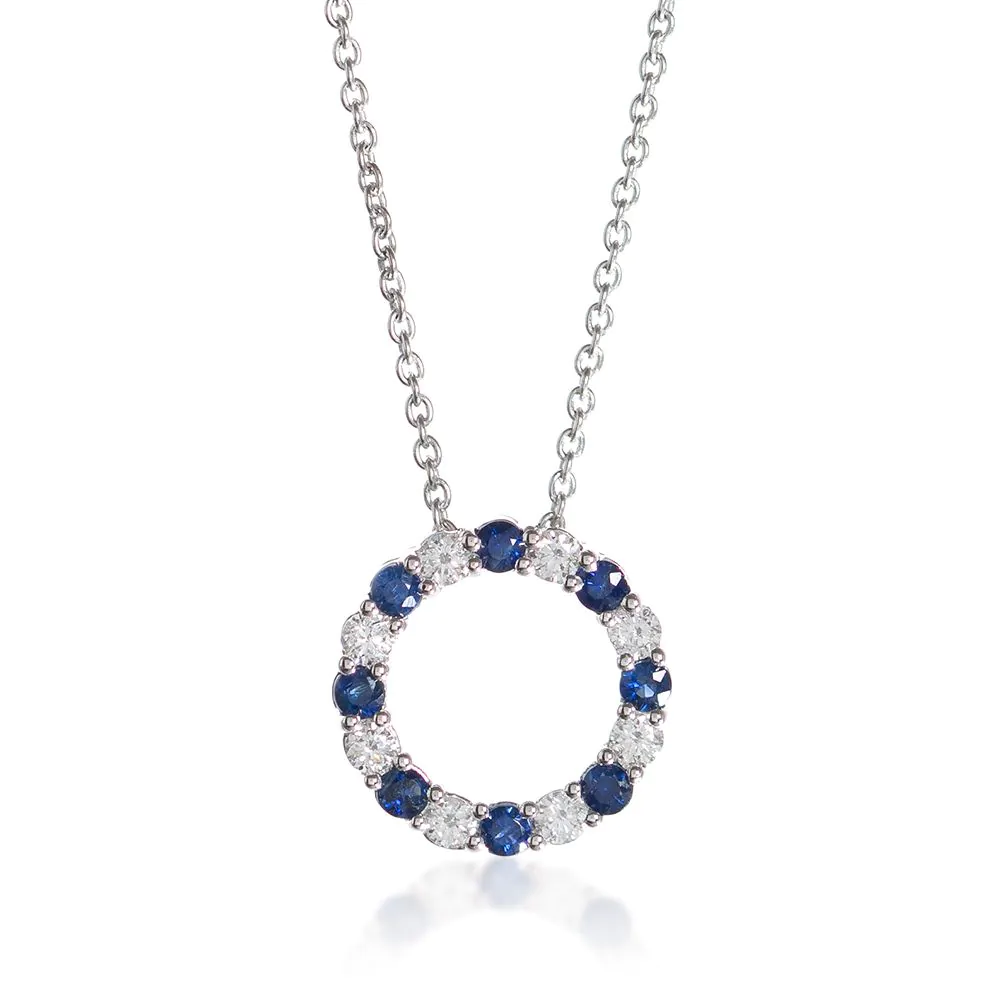 18ct Sapphire and Diamond Hoop Pendant And Chain