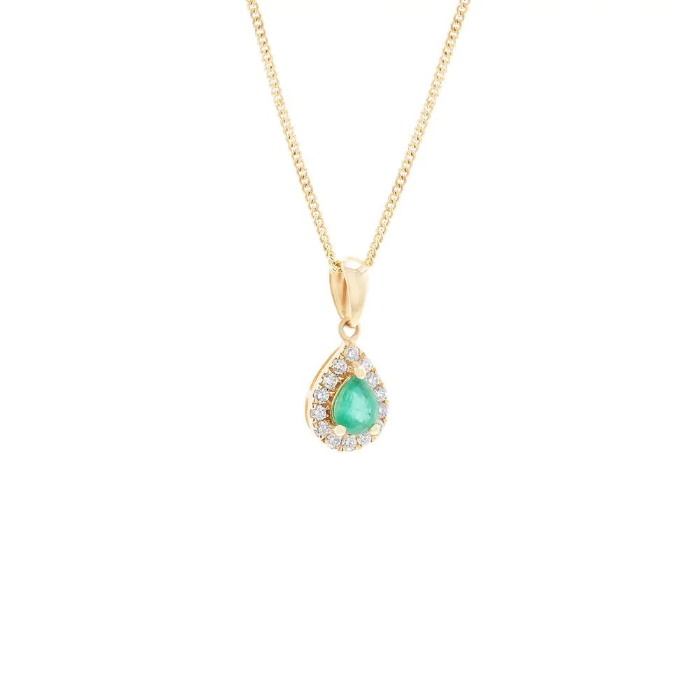 18ct Yellow Gold 0.27ct Emerald and 0.13ct Diamond Pendant and Chain