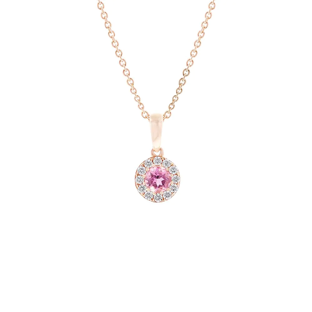 18ct Rose Gold 0.39ct Pink Tourmaline and 0.14ct Diamond Pendant and Chain