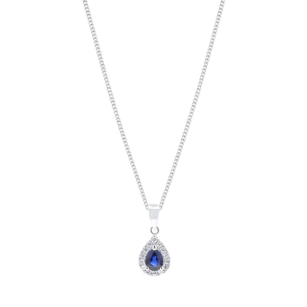 18ct White Gold 0.47ct Sapphire and 0.12ct Pendant with Chain