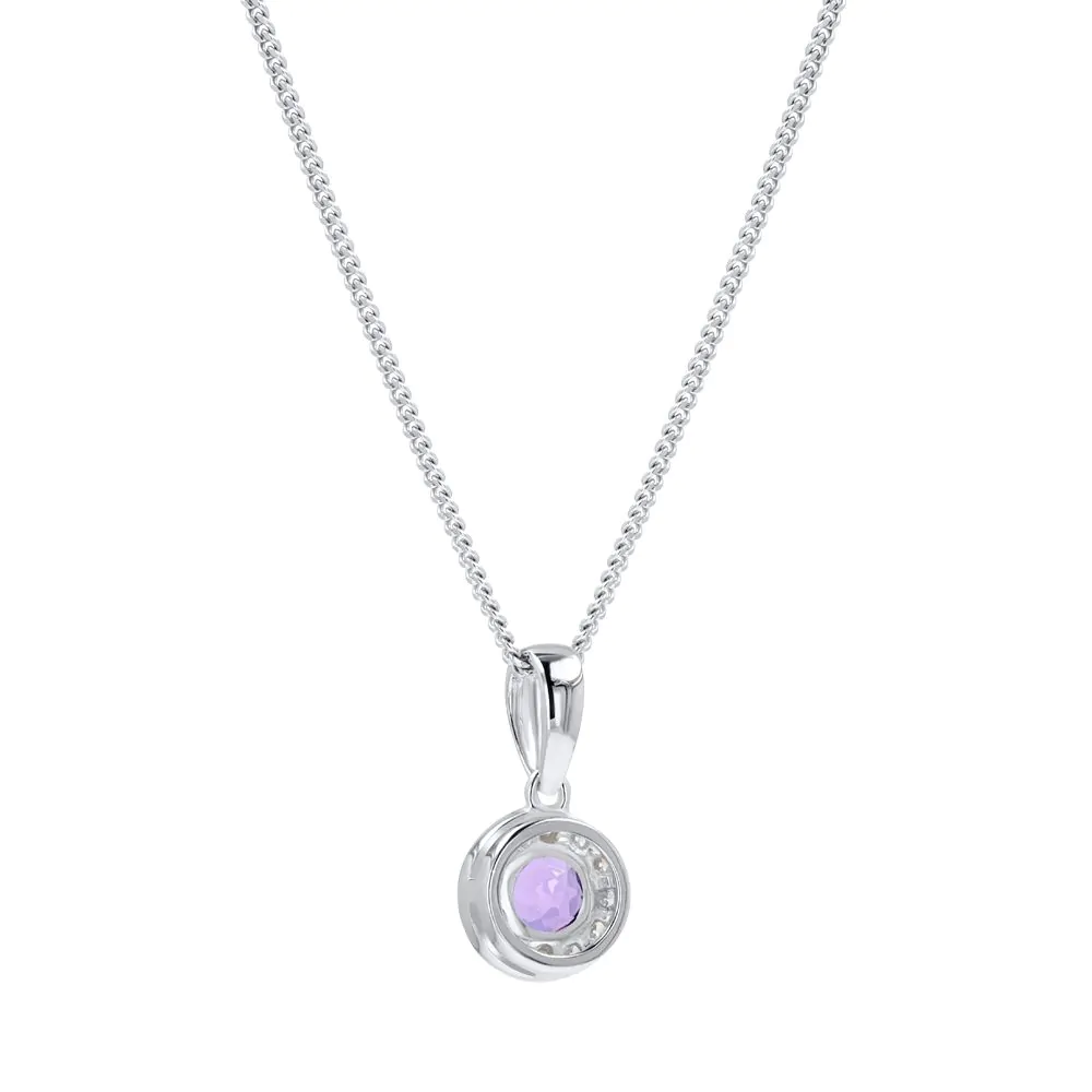 18ct White Gold 0.25ct Amethyst and Diamond Pendant and Chain