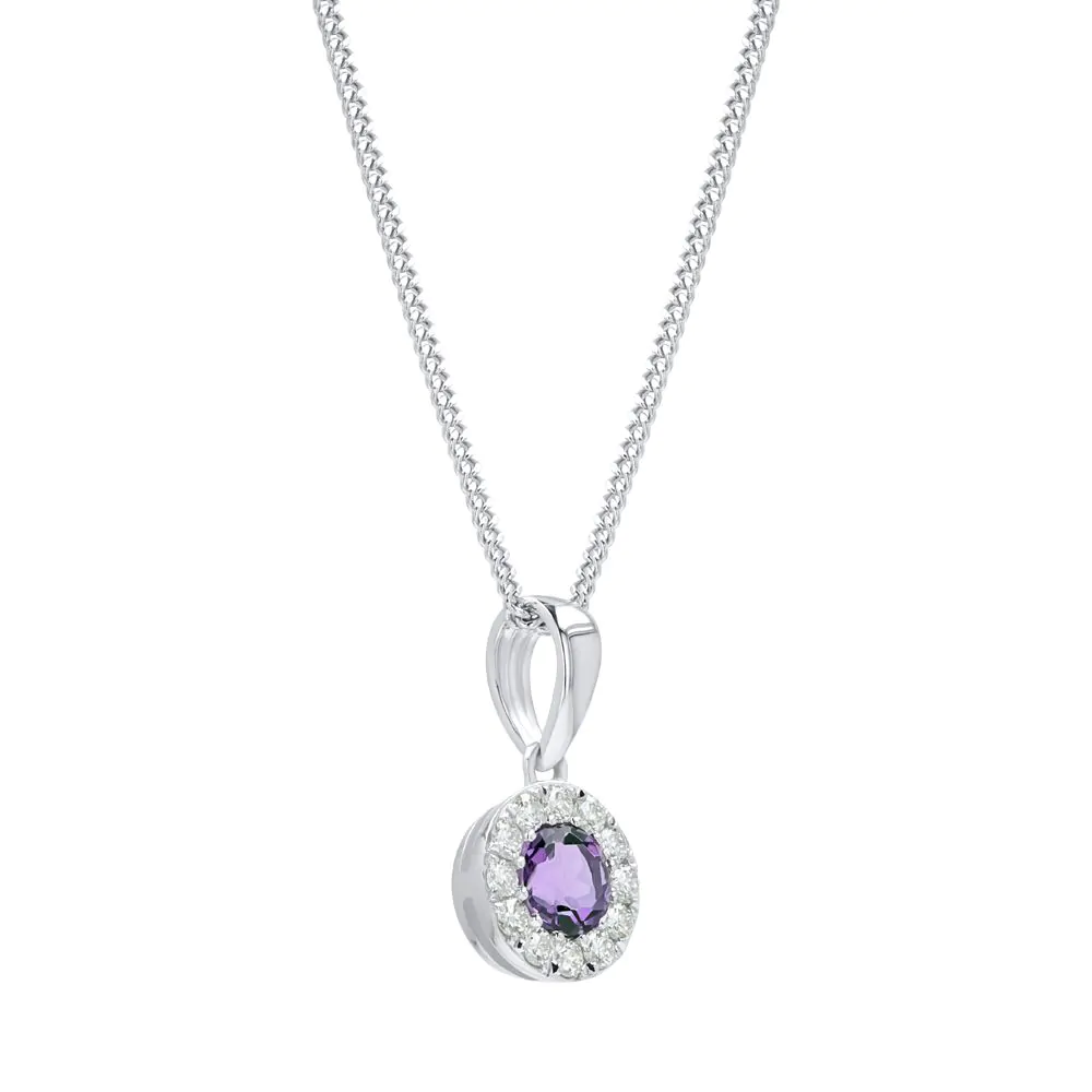 18ct White Gold 0.25ct Amethyst and Diamond Pendant and Chain