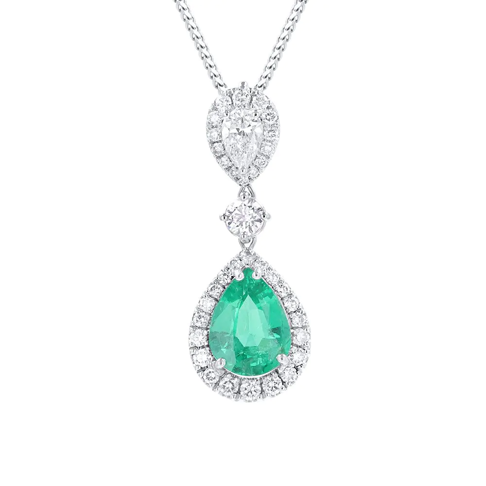 18ct White Gold 1.62ct Emerald & Diamond Pendant