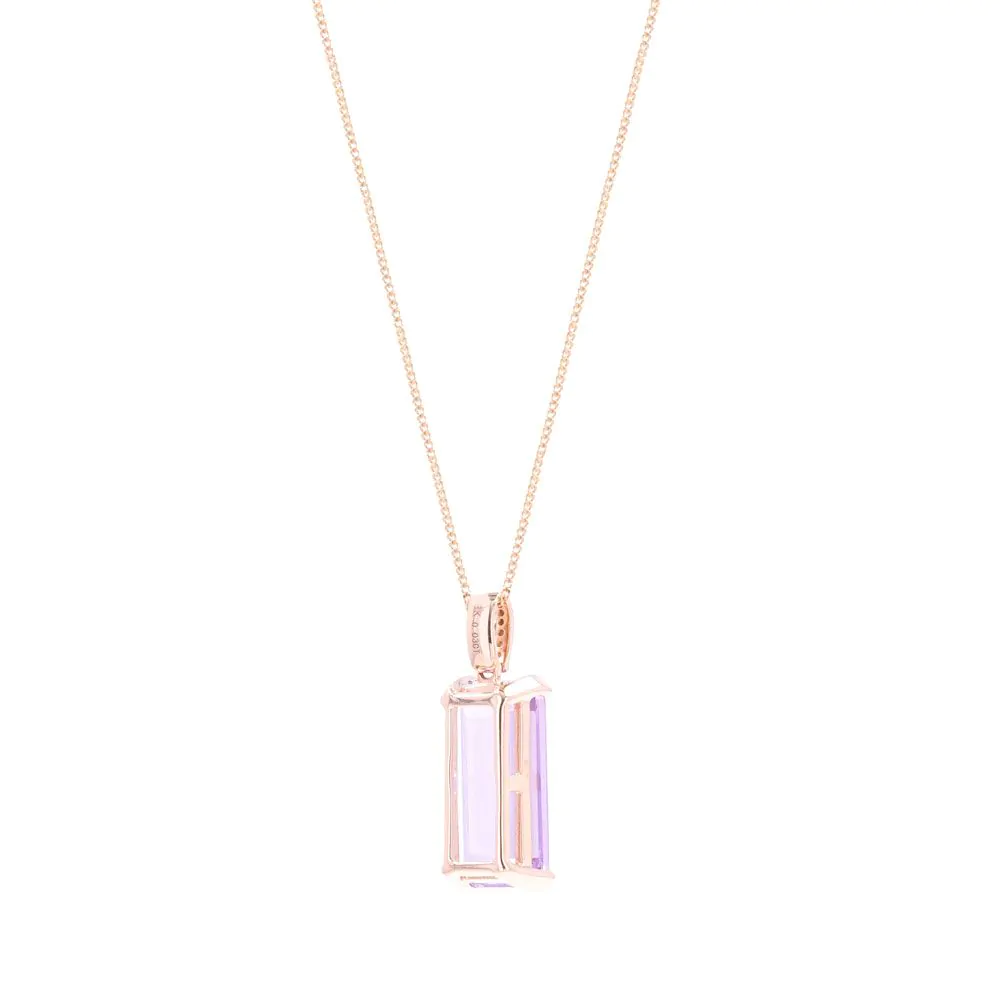 18ct Rose Gold 4.74ct Pink Amethyst and Diamond Pendant