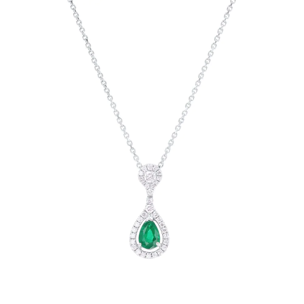 18ct White and Yellow Gold 0.63ct Emerald and Diamond Pendant with Chain