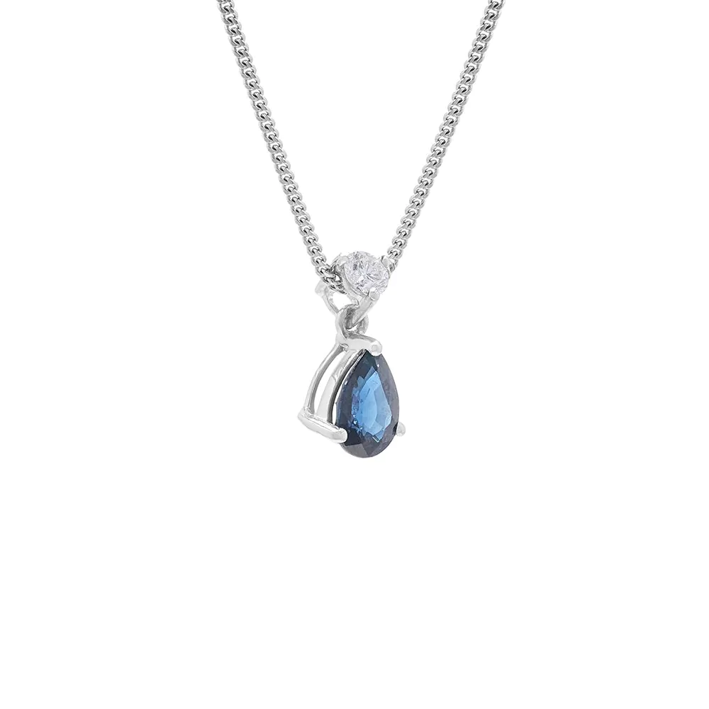 18ct White Gold 0.83ct Sapphire and 0.11ct Diamond Pendant with Chain