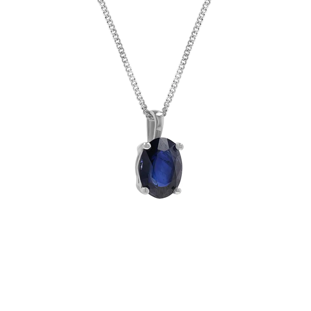 18ct White Gold 1.95ct Sapphire Pendant and Chain