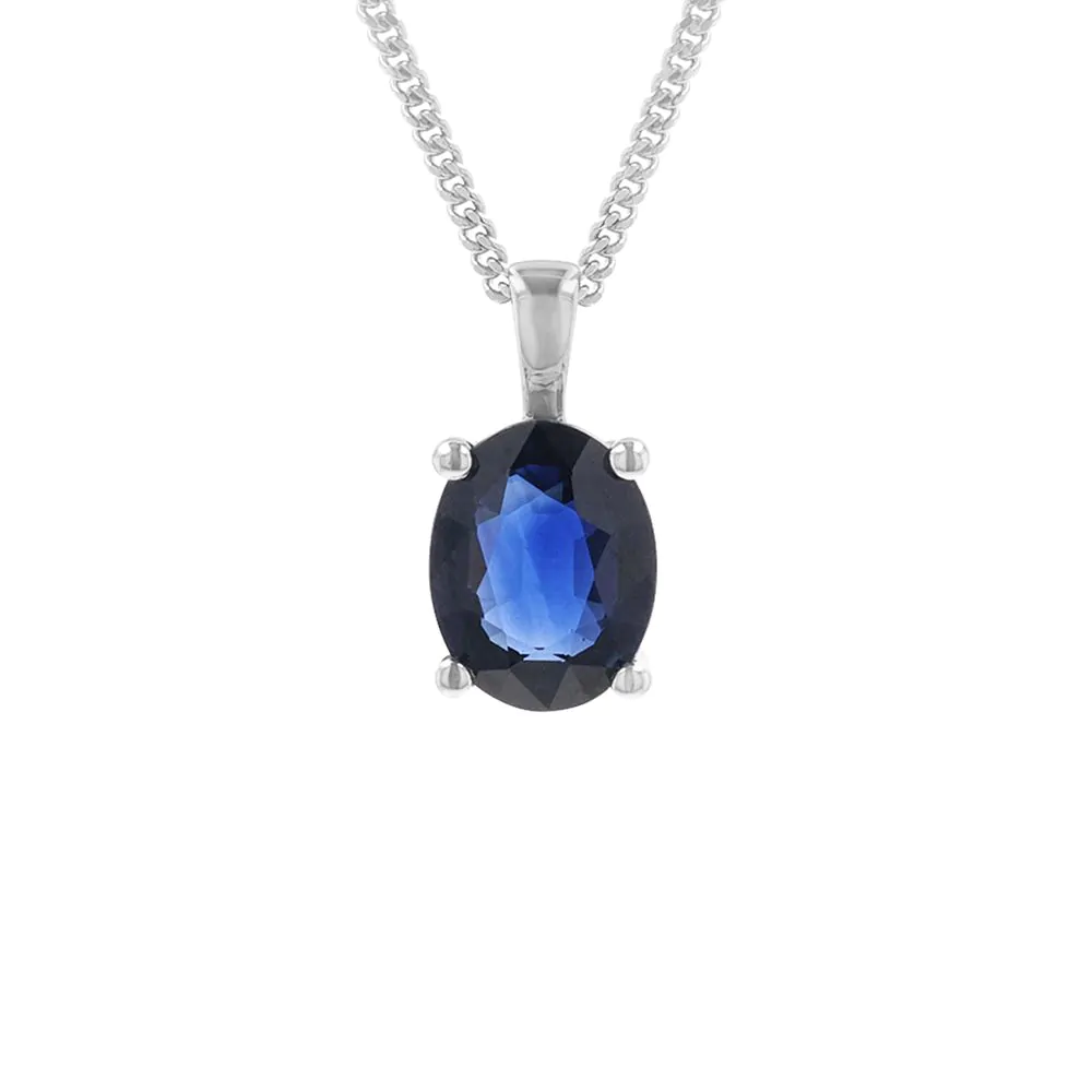 18ct White Gold 1.49ct Sapphire Pendant and Chain