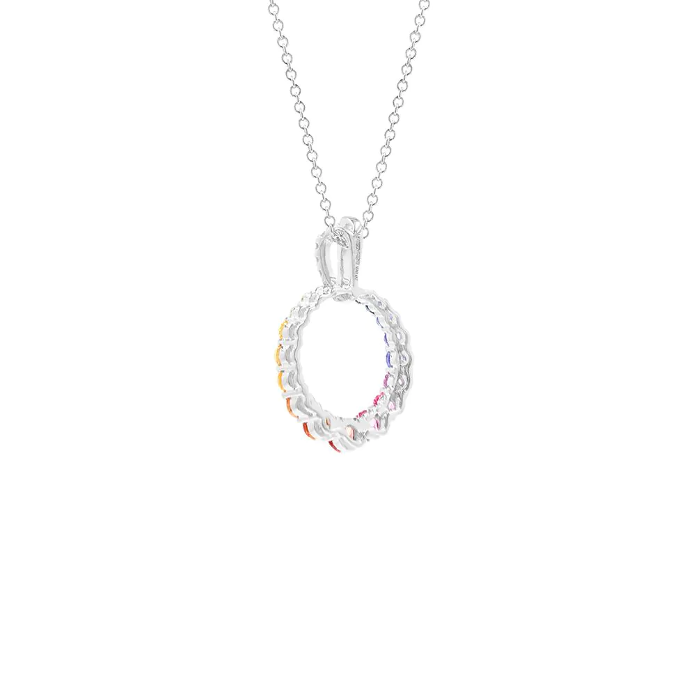 18ct White Gold 0.69ct Rainbow Sapphire & 0.07ct Diamond Circle Pendant and Chain