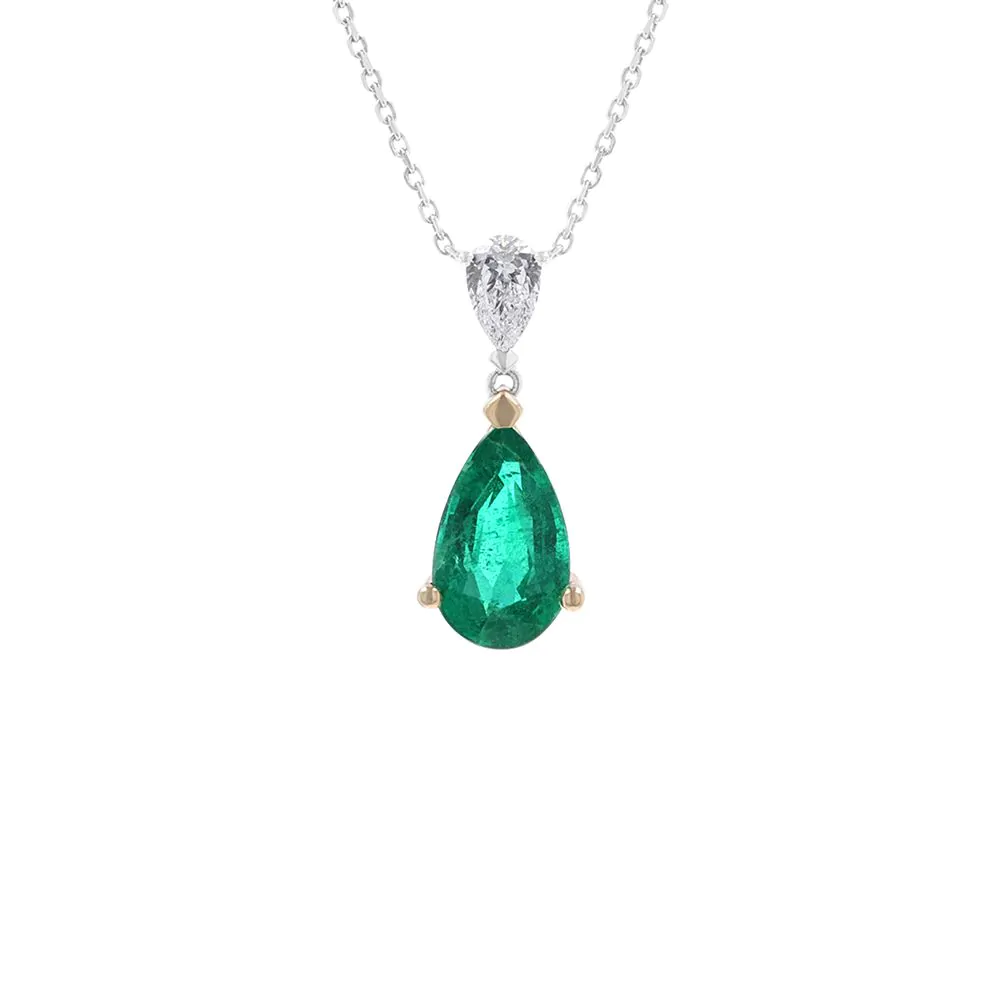 18ct Yellow and White Gold 2.39ct Emerald and 0.31ct Diamond Pendant and Chain