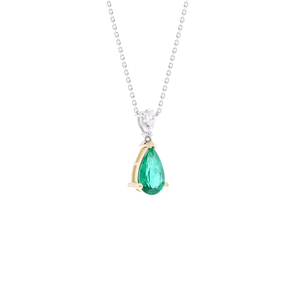 18ct Yellow & White Gold 1.58ct Emerald and 0.26ct Diamond Pendant and Chain