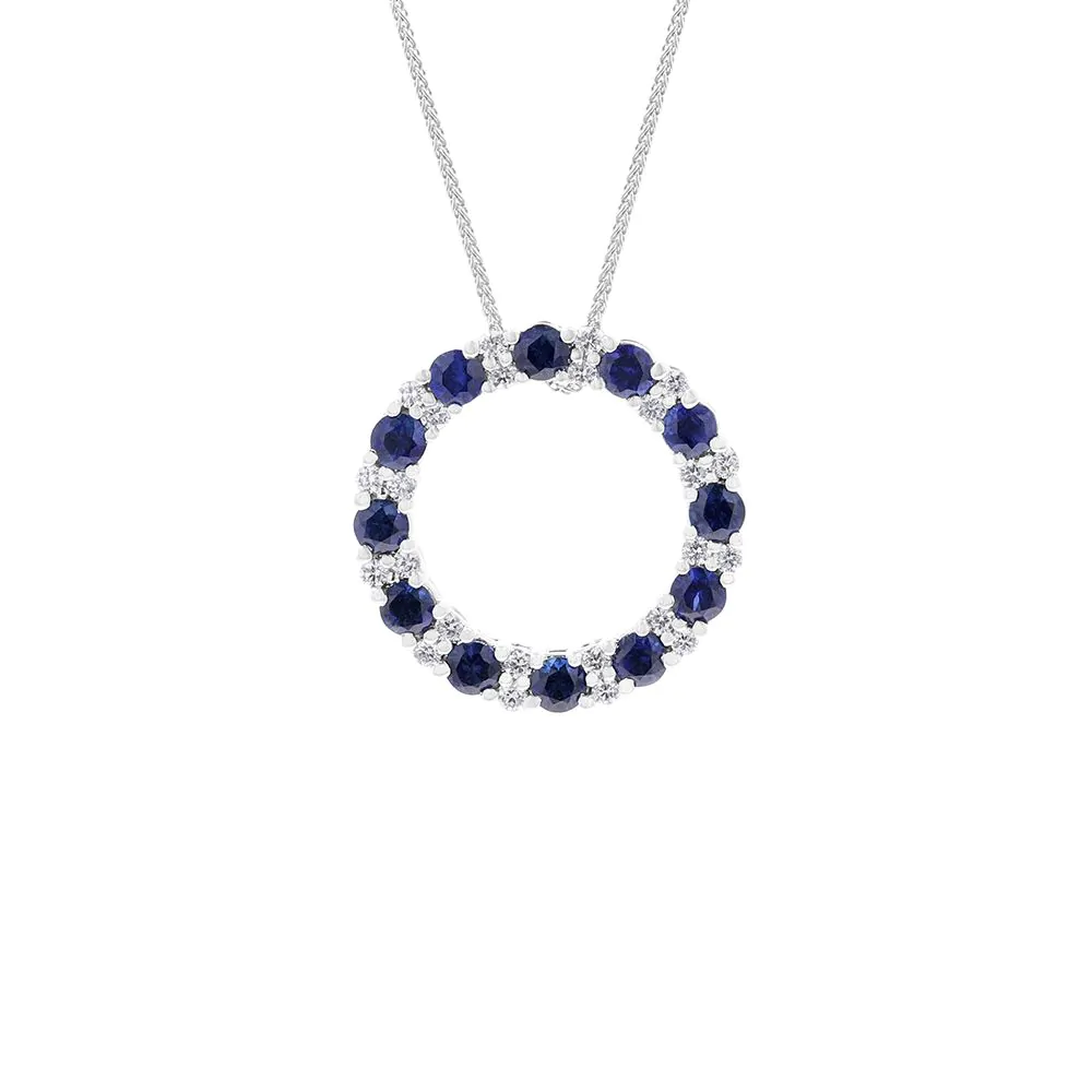 18ct White Gold 1.88ct Sapphire and 0.42ct Diamond Circle Pendant and Chain