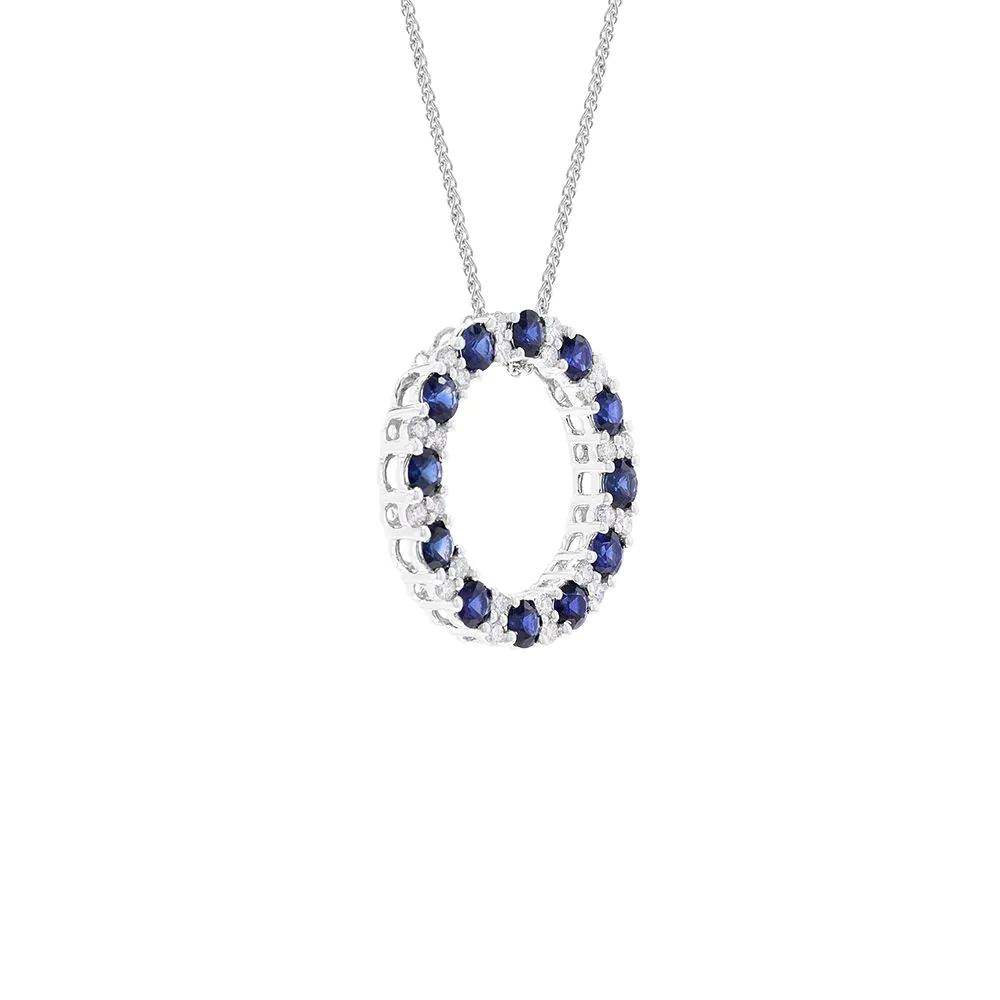 18ct White Gold 1.88ct Sapphire and 0.42ct Diamond Circle Pendant and Chain
