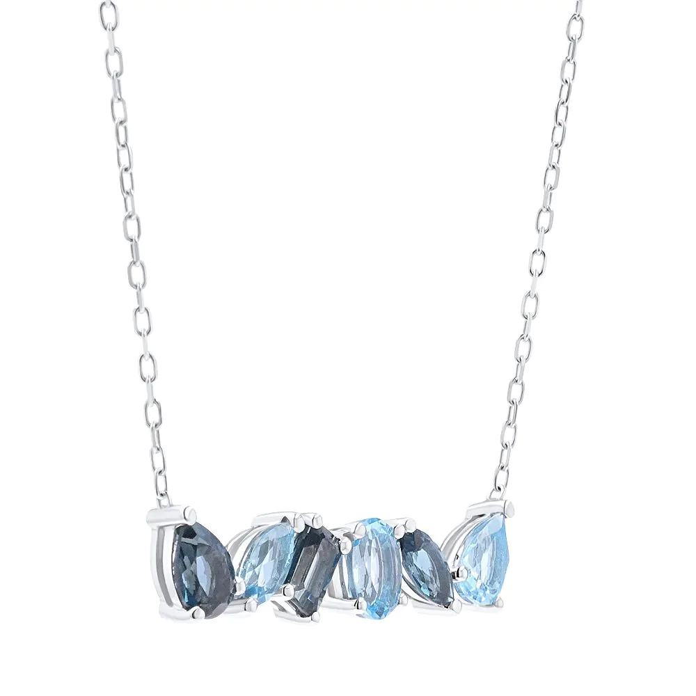 18ct White Gold 2.48ct Mixed Cut Blue Topaz Necklace