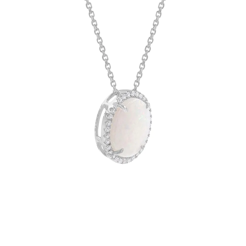 18ct White Gold Opal & Diamond Pendant