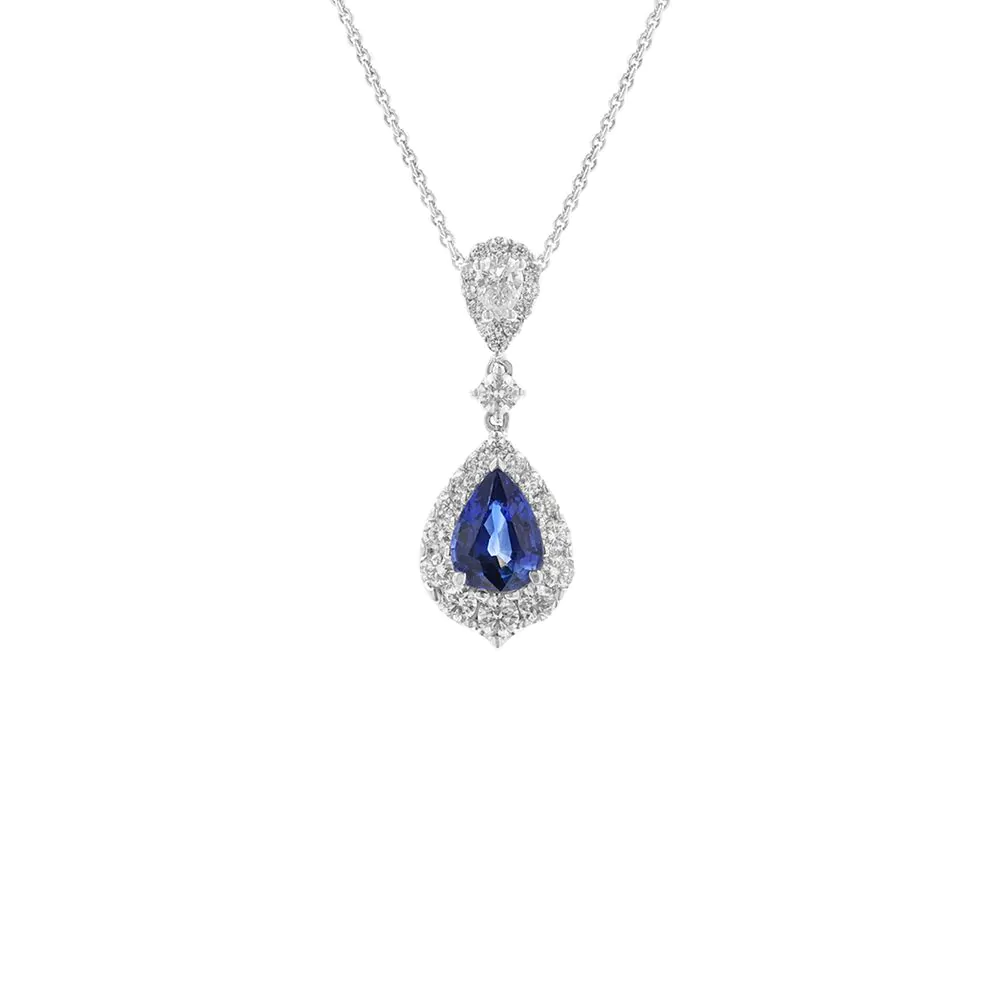 18ct White Gold 1.20ct Sapphire and 0.59ct Diamond Pendant and Chain