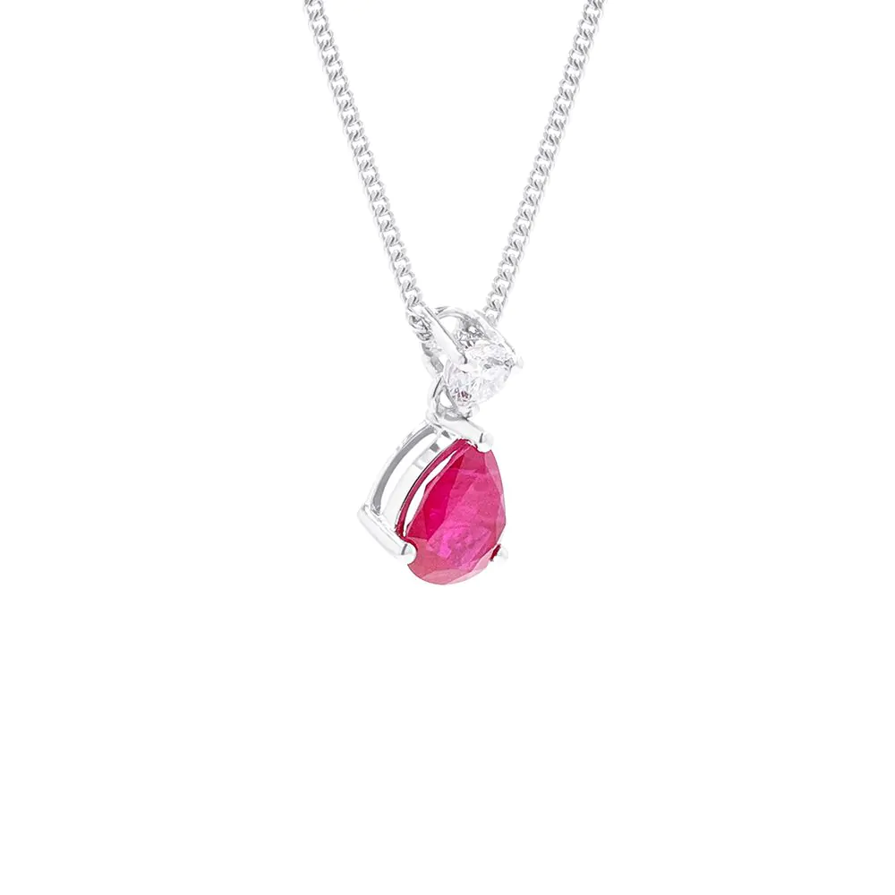 18ct White Gold 0.66ct Ruby and 0.14ct Diamond Pendant