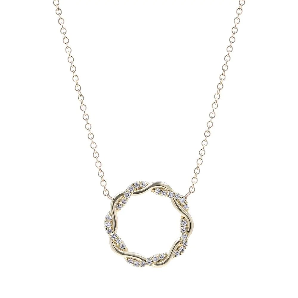 18ct Yellow Gold 0.075ct Diamond Open Circle Pendant with Chain