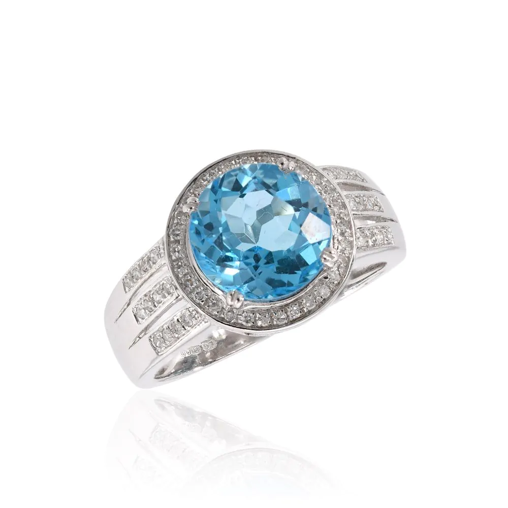 Pre-Owned 14ct White Gold 3.19ct Blue Topaz & Diamond Ring