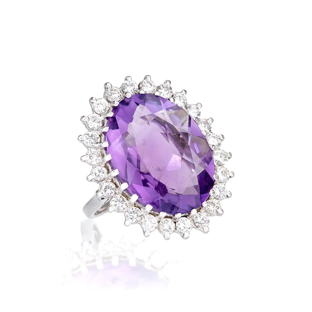 Pre-Owned 18ct White Gold Amethyst and Diamond Cluster Ring