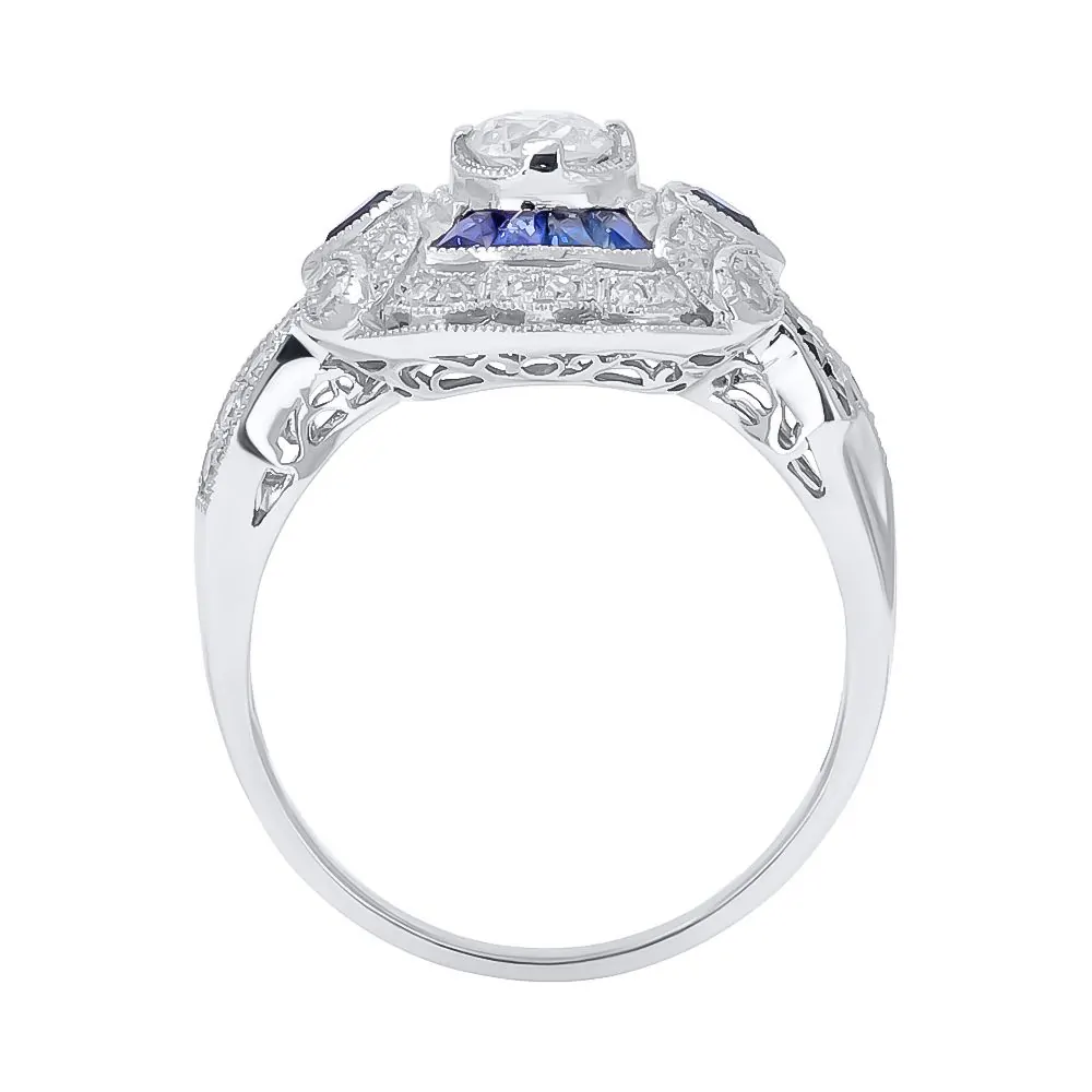 Pre-Owned Platinum Diamond & Sapphire Dress Ring